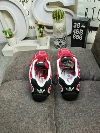 Adidas Red Black Quilted Diamond-Stitched Upper Three White Stripes Lifestyle Sneakers 8