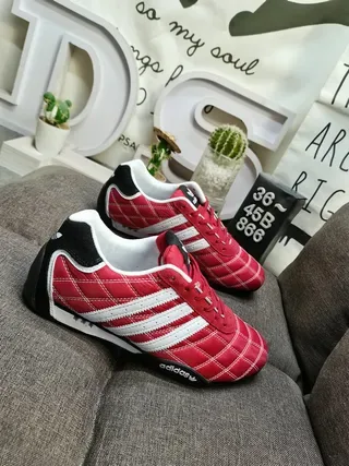 Adidas Red Black Quilted Diamond-Stitched Upper Three White Stripes Lifestyle Sneakers 9