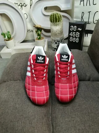 Adidas Red Black Quilted Diamond-Stitched Upper Three White Stripes Lifestyle Sneakers 10