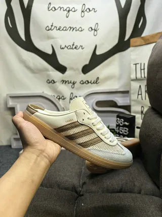 Adidas Samba Beige Brown Slip-On Mule Lace-Up Front Loafer 5