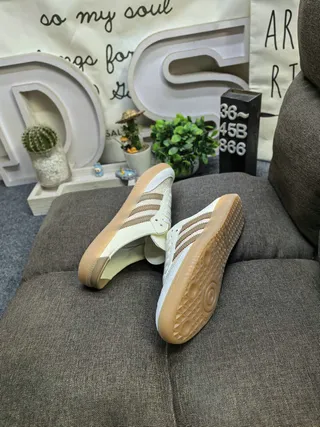 Adidas Samba Beige Brown Slip-On Mule Lace-Up Front Loafer 6