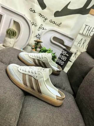Adidas Samba Beige Brown Slip-On Mule Lace-Up Front Loafer 7