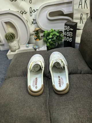 Adidas Samba Beige Brown Slip-On Mule Lace-Up Front Loafer 8