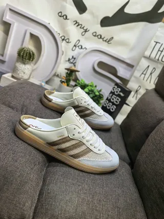 Adidas Samba Beige Brown Slip-On Mule Lace-Up Front Loafer 9