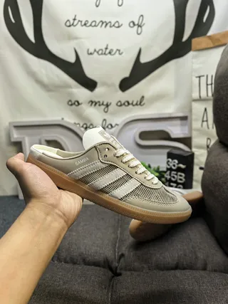 Adidas Samba Beige Mesh-Suede Open-Back Loafers 5