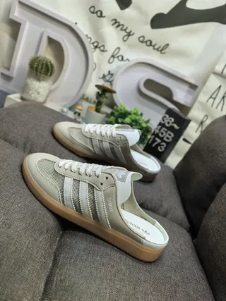 Adidas Samba Beige Mesh-Suede Open-Back Loafers 7
