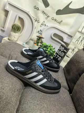 Adidas Samba Black and White Slip-On Mule Sneakers 9