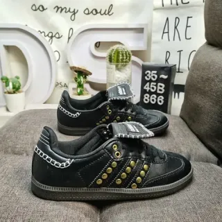Adidas Samba काले स्वर्ण त्वचा ऊपरी रिवेट अंकन जीवन शैली जूते