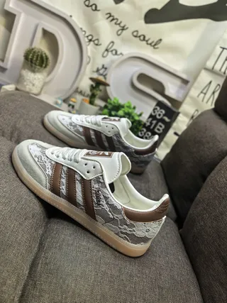 Adidas Samba Lace Overlay Brown and Cream Lifestyle Sneakers 7