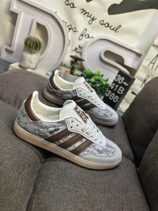 Adidas Samba Lace Overlay Brown and Cream Lifestyle Sneakers 9