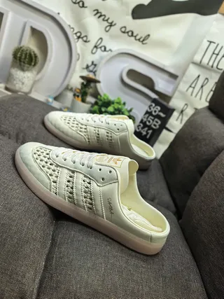Adidas Samba Laceless Woven Cream Loafers 7