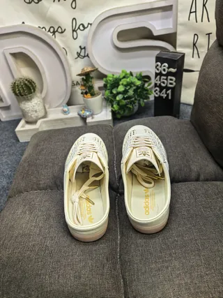 Adidas Samba Laceless Woven Cream Loafers 8