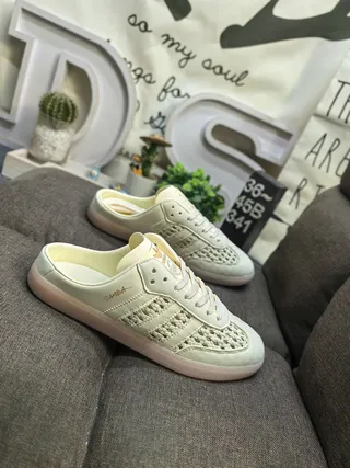 Adidas Samba Laceless Woven Cream Loafers 9