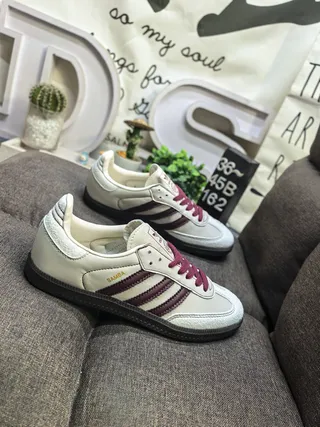 Adidas Samba Off-White and Burgundy Lifestyle Sneakers 9