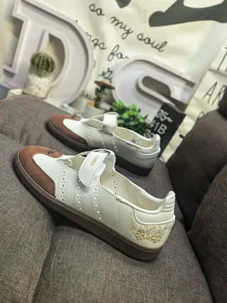 Adidas Samba OG White Brown Gold Floral Embroidery Lifestyle Sneakers 7