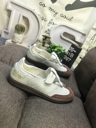Adidas Samba OG White Brown Gold Floral Embroidery Lifestyle Sneakers 9