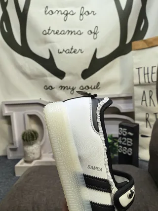 Adidas Samba White and Black Laceless Mary Jane Lifestyle Sneakers 3