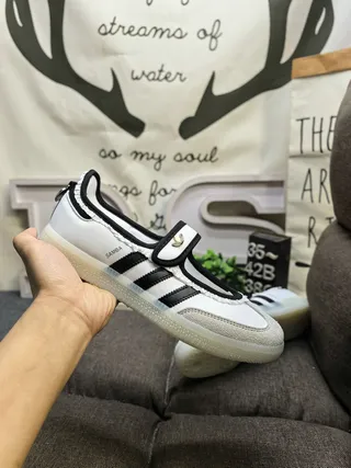 Adidas Samba White and Black Laceless Mary Jane Lifestyle Sneakers 5