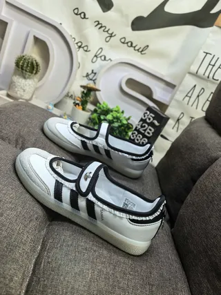 Adidas Samba White and Black Laceless Mary Jane Lifestyle Sneakers 7