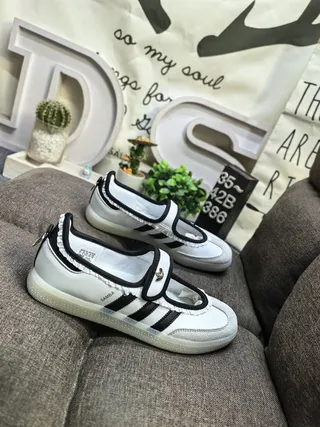 Adidas Samba White and Black Laceless Mary Jane Lifestyle Sneakers 9