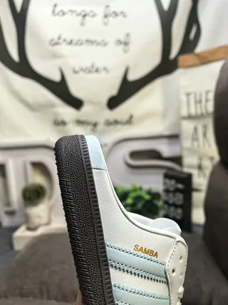 Adidas Samba White and Light Blue Loafers 3
