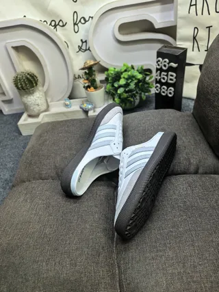 Adidas Samba White and Light Blue Loafers 6