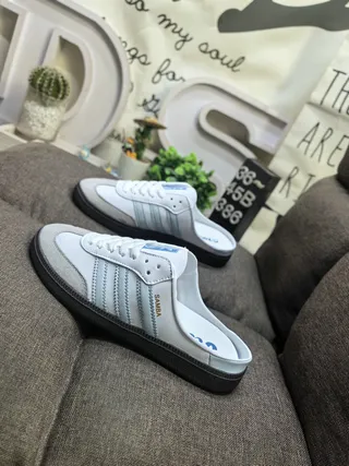 Adidas Samba White and Light Blue Loafers 7