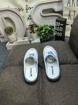 Adidas Samba White and Light Blue Loafers 8