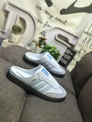 Adidas Samba White and Light Blue Loafers 9