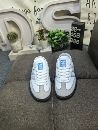 Adidas Samba White and Light Blue Loafers 10