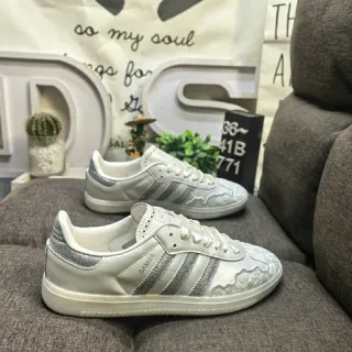 Adidas Samba White and Silver Metallic Lifestyle Sneakers