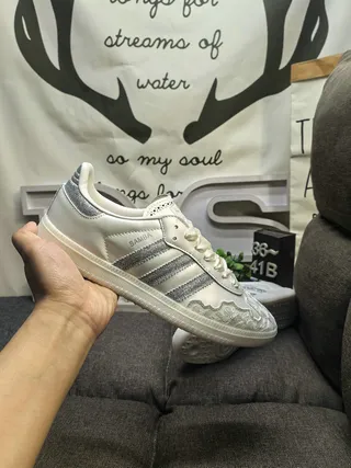 Adidas Samba White and Silver Metallic Lifestyle Sneakers 5