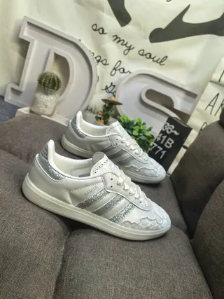 Adidas Samba White and Silver Metallic Lifestyle Sneakers 9