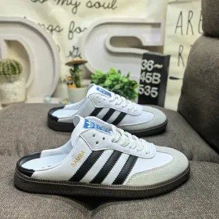 Adidas Samba 白黑一字拖三条纹侧边乐福鞋