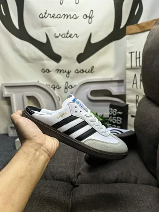 Adidas Samba White Black Slip-On Mule Three-Stripe Side Panel Loafer 5