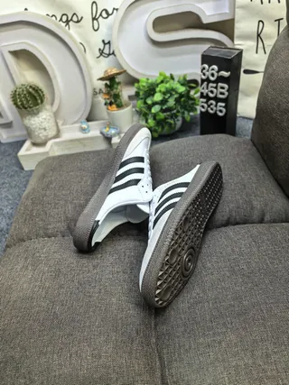 Adidas Samba White Black Slip-On Mule Three-Stripe Side Panel Loafer 6
