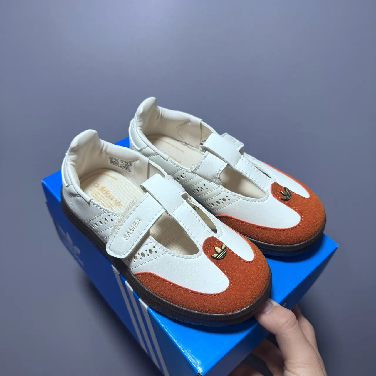 Adidas Samba Chaussures Mary Jane T-Strap Perforé Brogue Blanc Brun 7