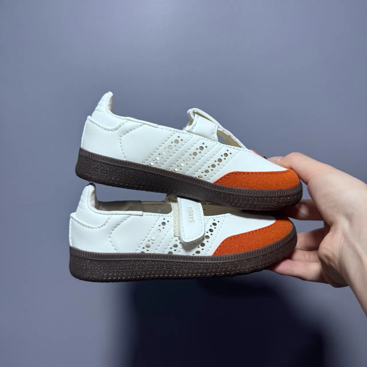 Adidas Samba Chaussures Mary Jane T-Strap Perforé Brogue Blanc Brun 8