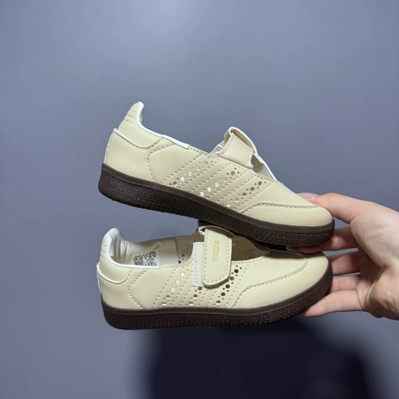 Adidas Samba Chaussures Mary Jane T-Strap Perforé Brogue Blanc Brun 17