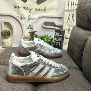 Adidas Silver White Metallic Upper Leather Accents Lifestyle Sneakers