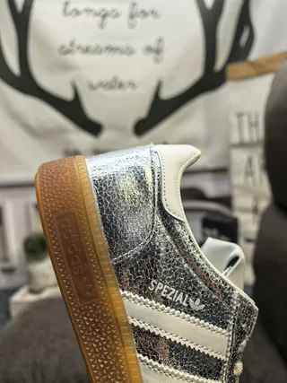 Adidas Silver White Metallic Upper Leather Accents Lifestyle Sneakers 3