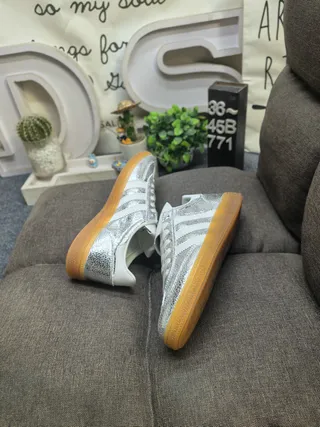 Adidas Silver White Metallic Upper Leather Accents Lifestyle Sneakers 6