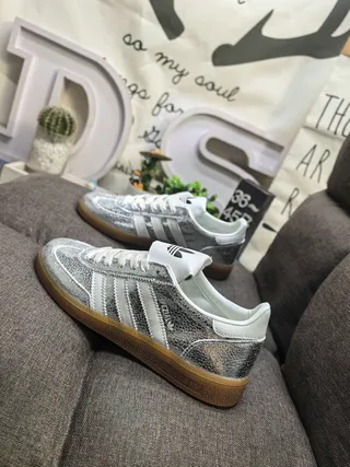 Adidas Silver White Metallic Upper Leather Accents Lifestyle Sneakers 7