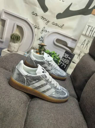 Adidas Silver White Metallic Upper Leather Accents Lifestyle Sneakers 9
