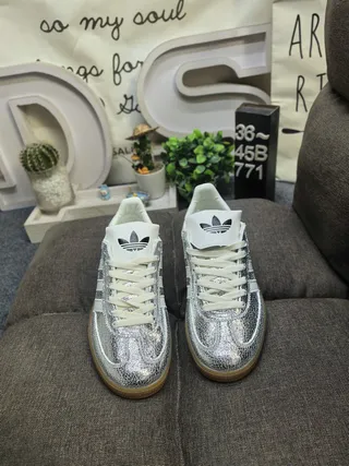 Adidas Silver White Metallic Upper Leather Accents Lifestyle Sneakers 10