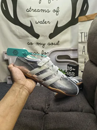 Adidas Spezial Silver White Laceless Strap Closure Metallic Snakeskin-Textured Upper Lifestyle Sneakers 5
