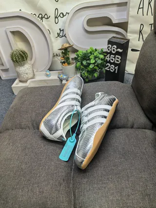 Adidas Spezial Silver White Laceless Strap Closure Metallic Snakeskin-Textured Upper Lifestyle Sneakers 6