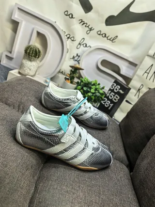 Adidas Spezial Silver White Laceless Strap Closure Metallic Snakeskin-Textured Upper Lifestyle Sneakers 9