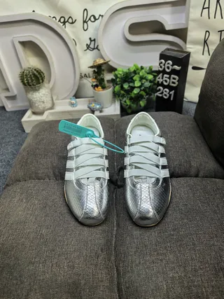 Adidas Spezial Silver White Laceless Strap Closure Metallic Snakeskin-Textured Upper Lifestyle Sneakers 10