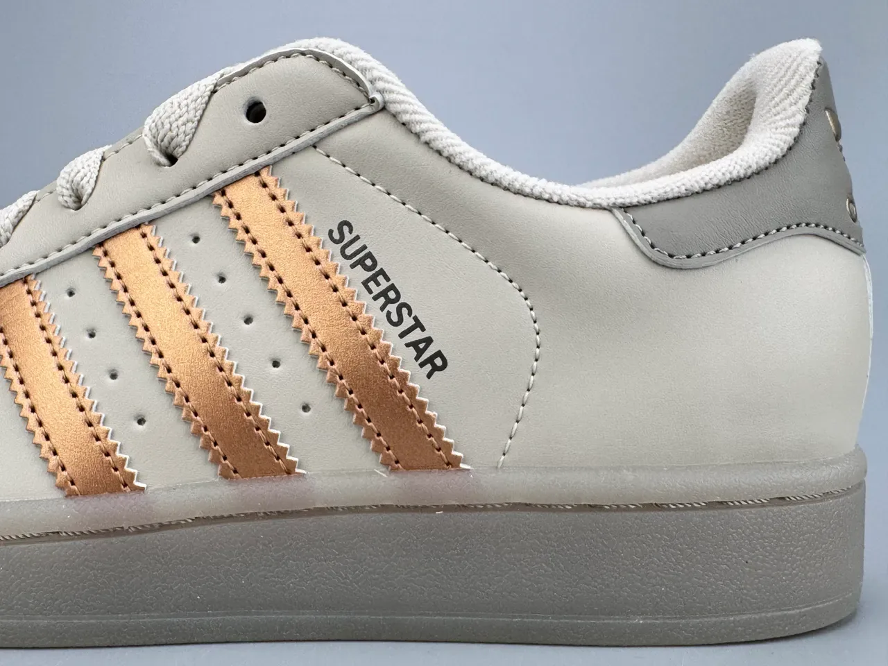 Adidas Superstar Beige Gold Shell-Toe Metallic Three Stripes Lifestyle Sneakers 5